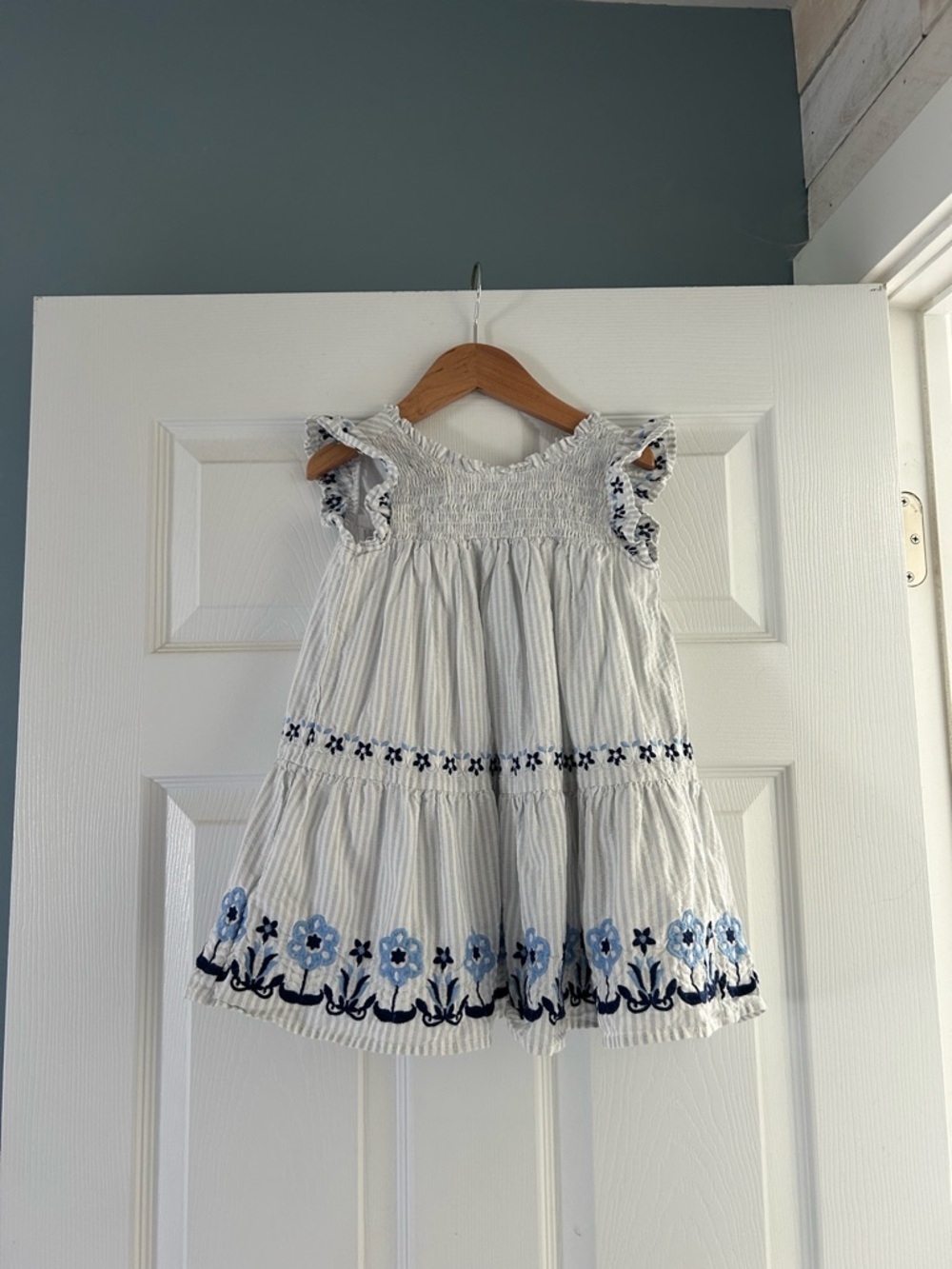 Cynthia Rowley White Dress with Blue Floral Embroidery